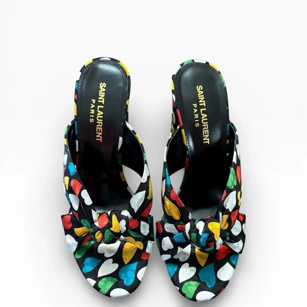 Saint Laurent Bianca 100 Black Heart Knotted Mule Sandals Block Heel 36.5 US 6.5 - Picture 3 of 14